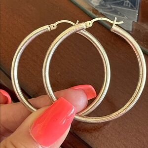 Vintage Sterling Silver 1 1/2 inch Hoop Earrings